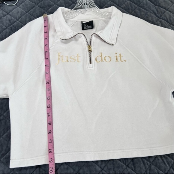 Nike Sweater Women Small Just Do It White Gold 1/2 Zip Crop Sweatshirt Athletic - Picture 5 of 7